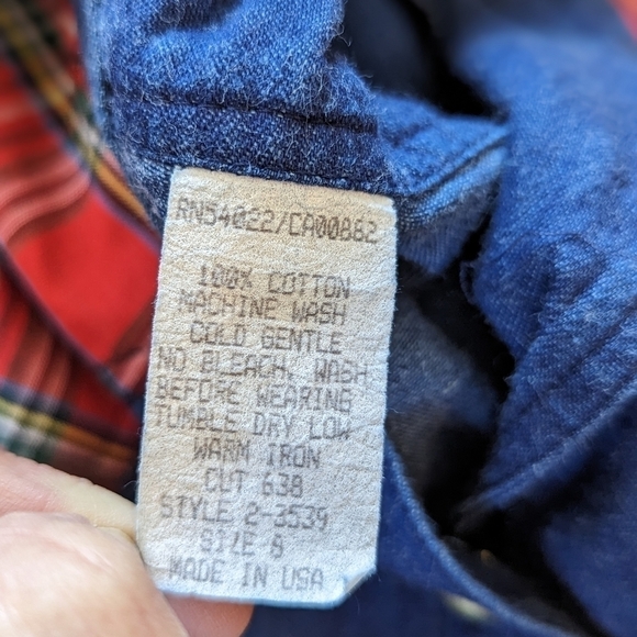 Vintage Sabino 80s Western Cotton Chambray Button Up Midi Plaid Shirt Dress 8 - Picture 4 of 14